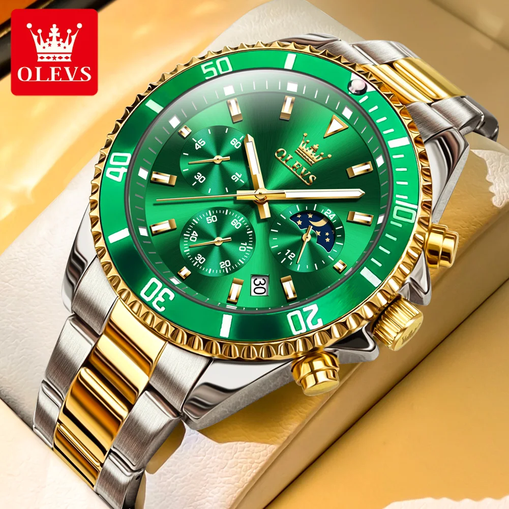 OLEVS 2870 Moon Phase Men's Watches Original Waterproof Luxury Quartz Watch Chronograph Date Rota Dial Wristwatch