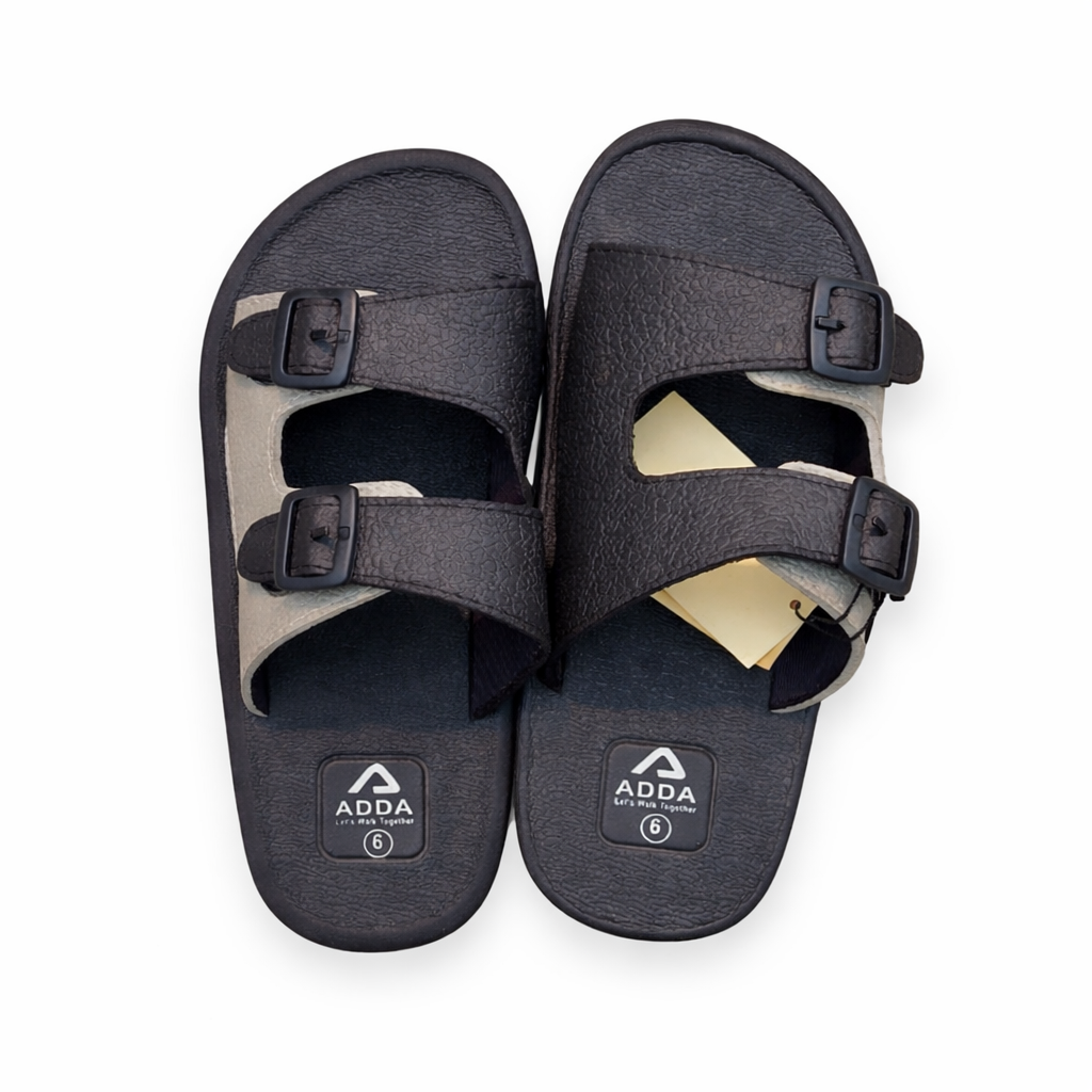 Adda Men’s Dual Buckle Casual Slide Sandals – Black & Grey