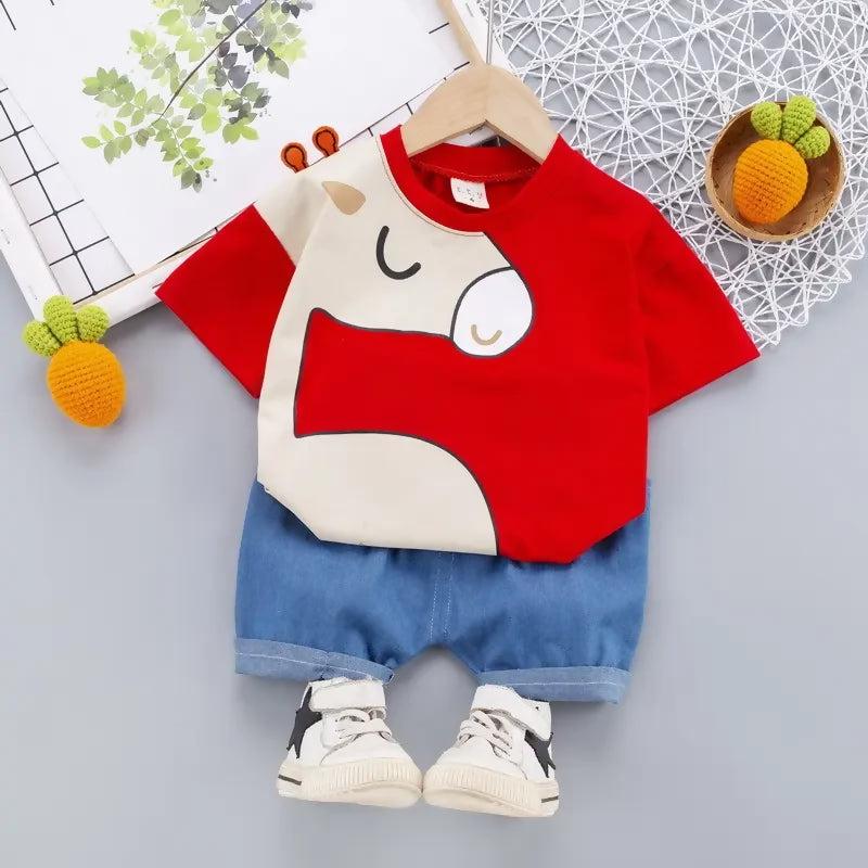 Animal Design Red Baby T-Shirt and Pant Set 