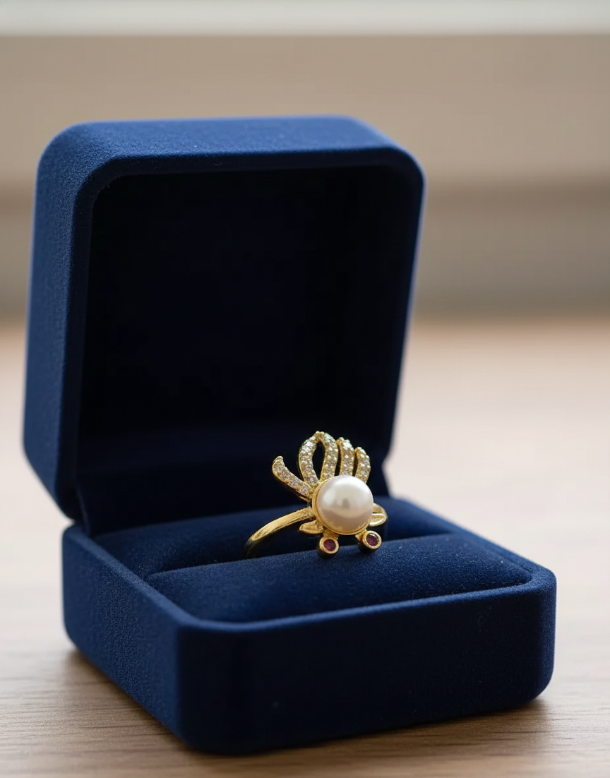 Adjustable White Pearl Silver Gold Plated Ring for Women