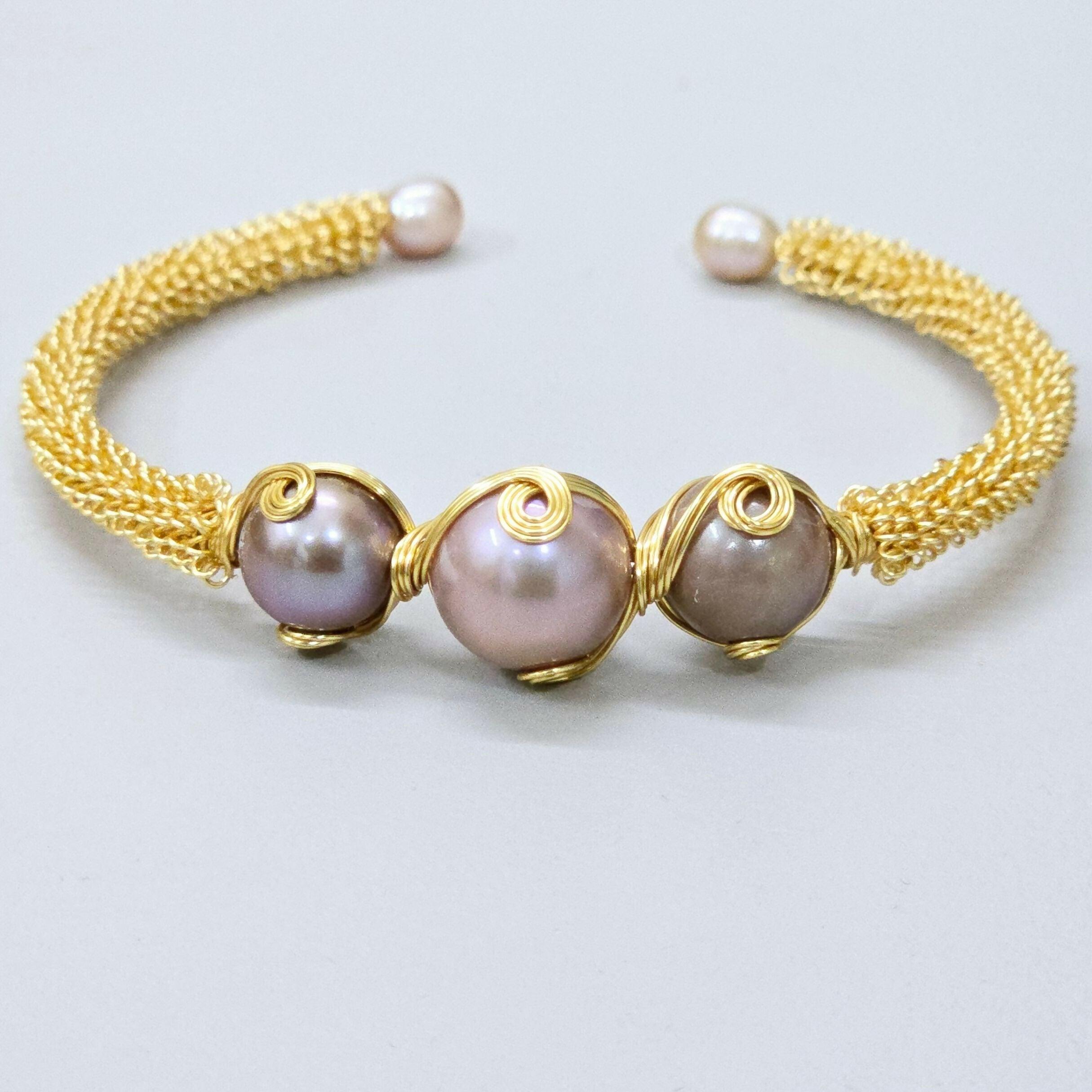 14k Gold Plated Adjustable Pearl Bracelet
