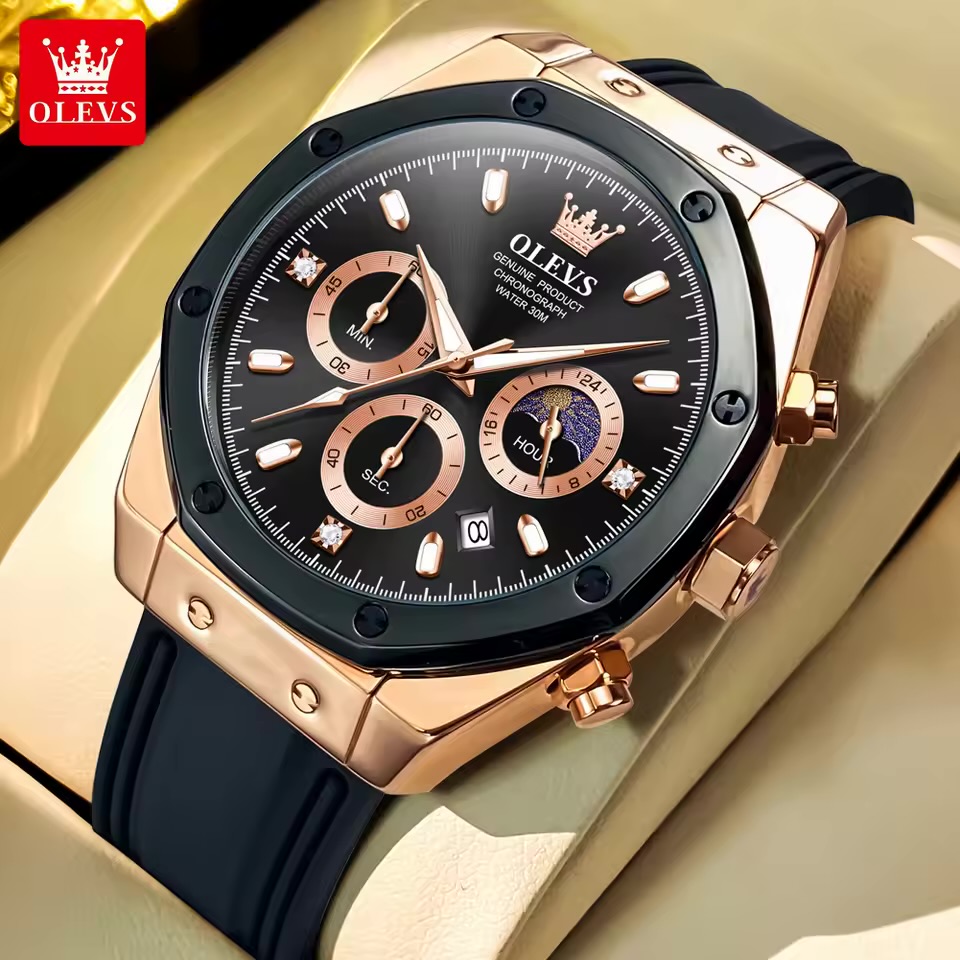 OLEVS Luxury Brand Watches For Men Quartz Silicone Sport Watch Date Chronograph Waterproof Multifunction Male Wristwatch Reloj