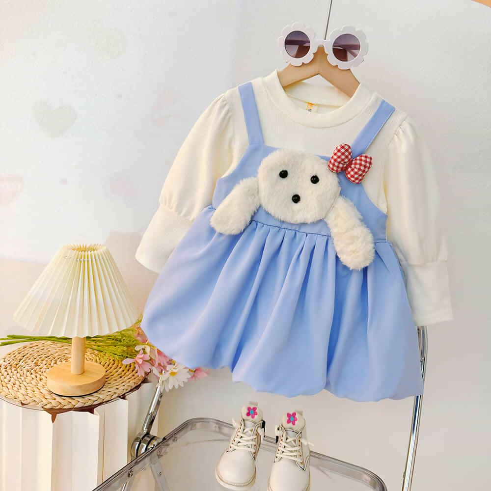 Imported Sweet A-class Cartoon Doll Girls Blue Winter Frock - China